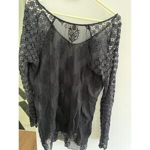 4 Love Liberty Johnny Was Lace Crochet Women L Black Cover Up Top Tunic Sheer